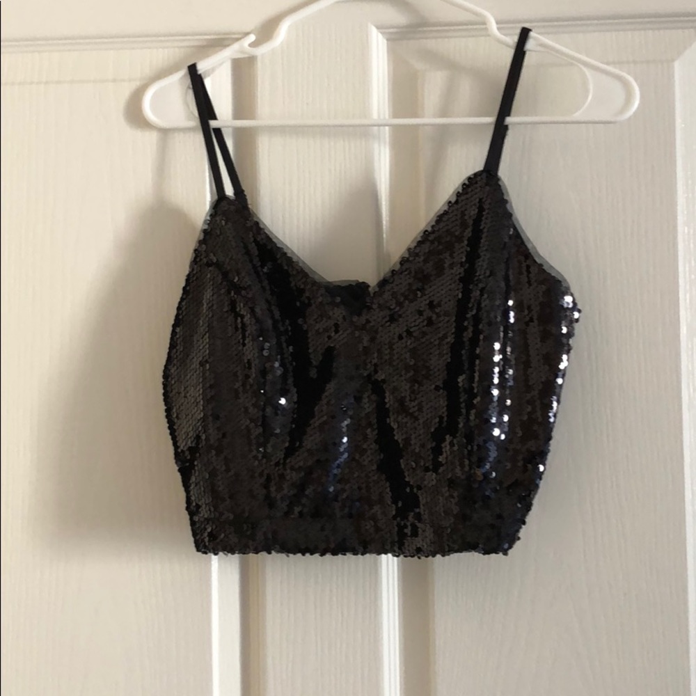 Black sequin crop top
